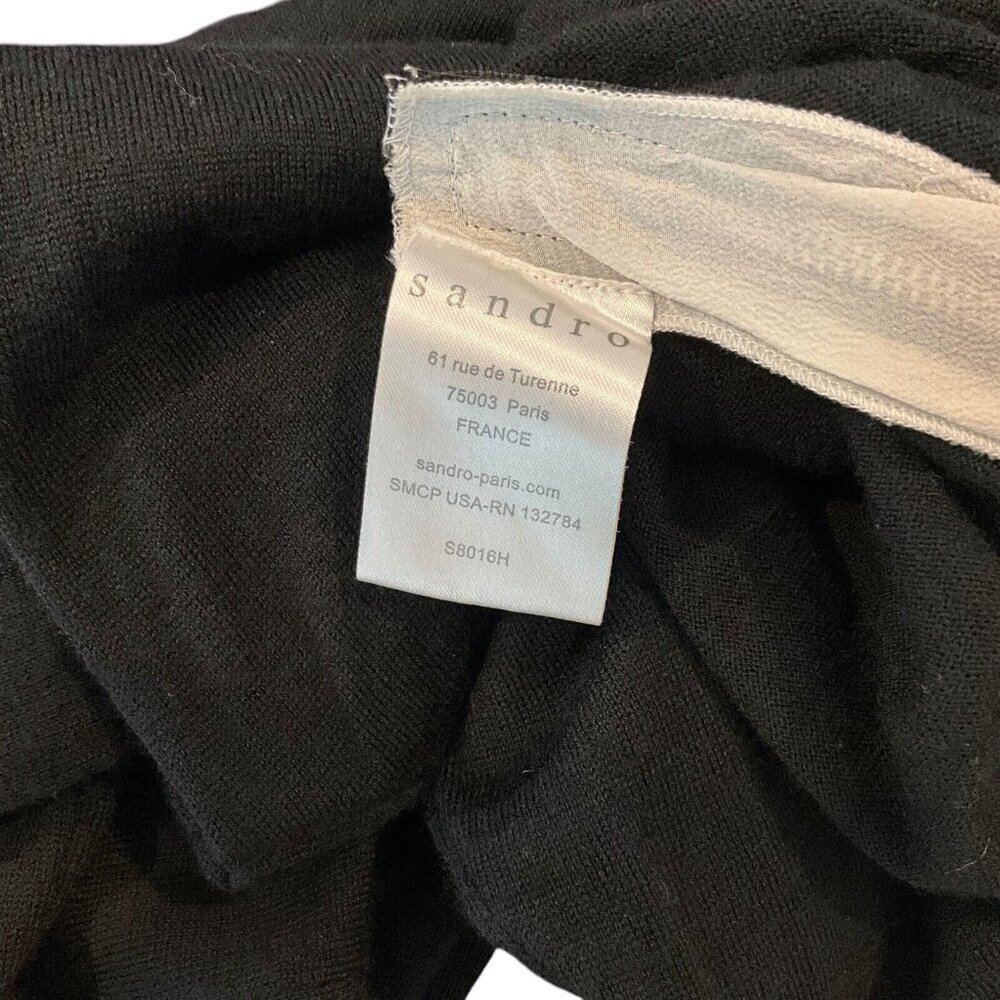 Sandro Paris Merino Wool Sweater Black Size 2 / S Silk Details Zipper Pullover - Picture 12 of 13